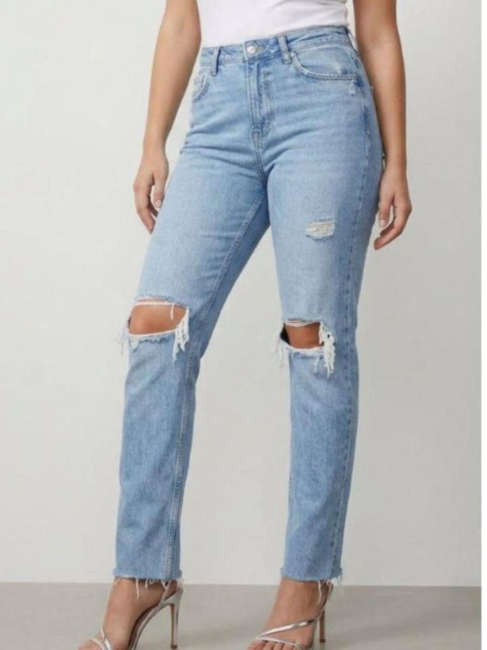 Zara Premium High Waist Straight Ripped Jeans 6